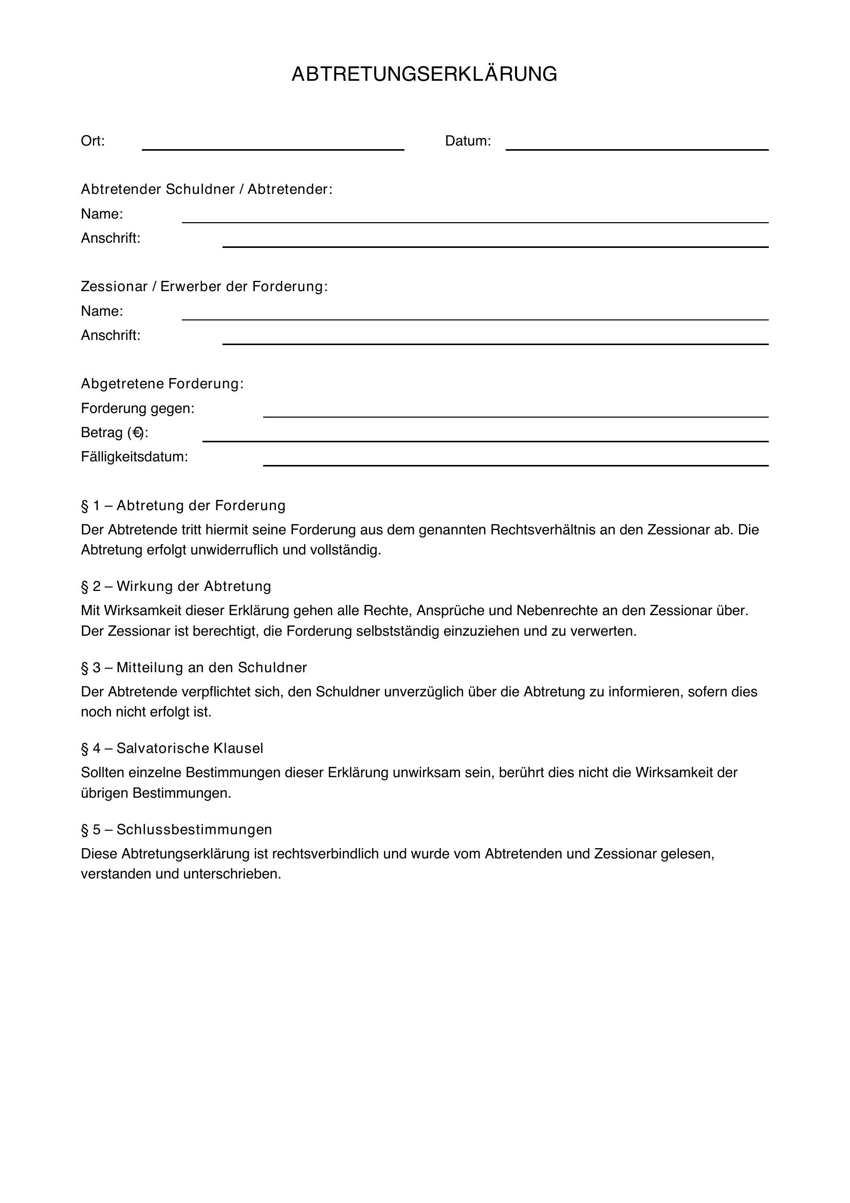 Abtretungserklärung Kennzeichen