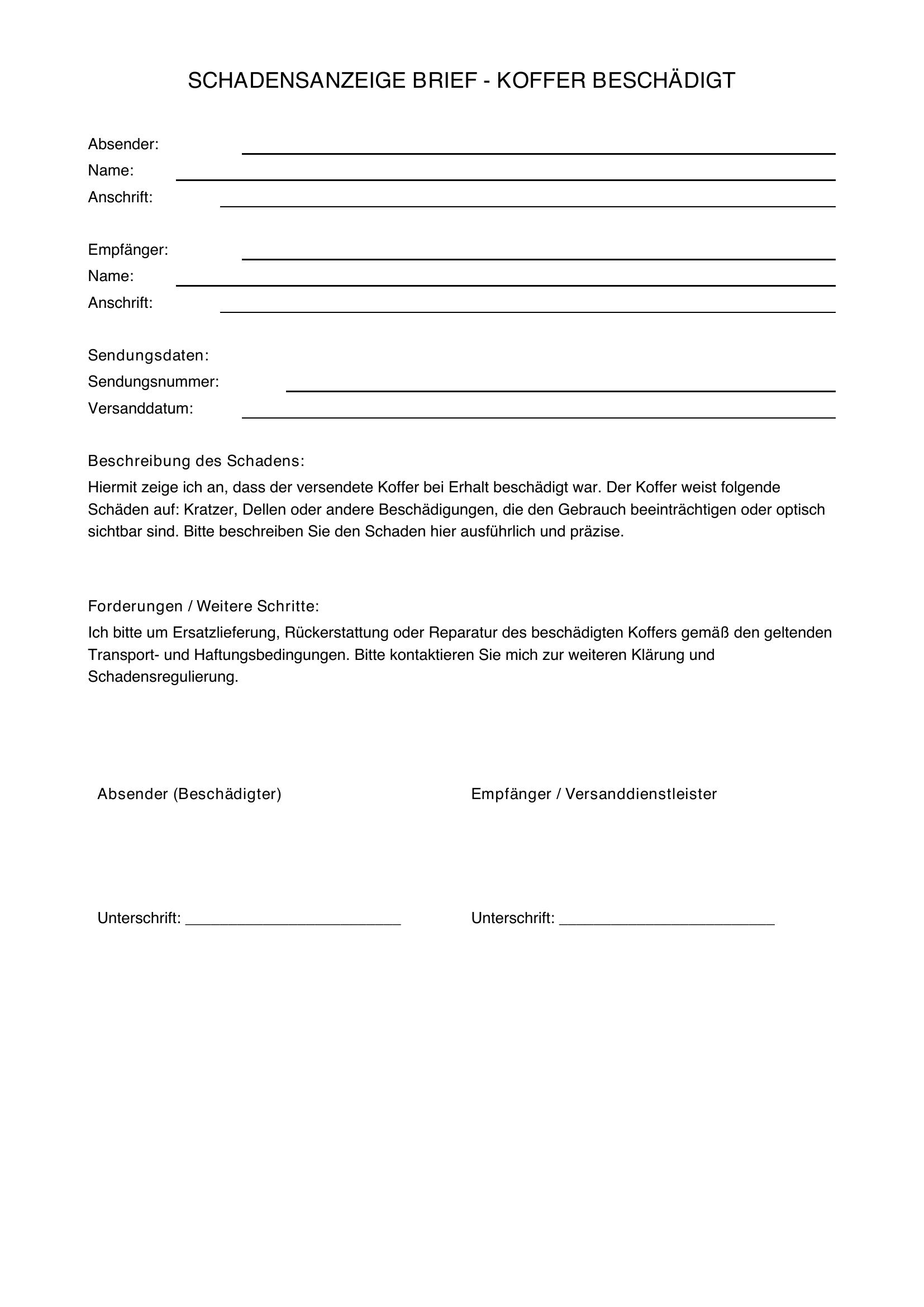 Musterbrief Koffer Beschädigt