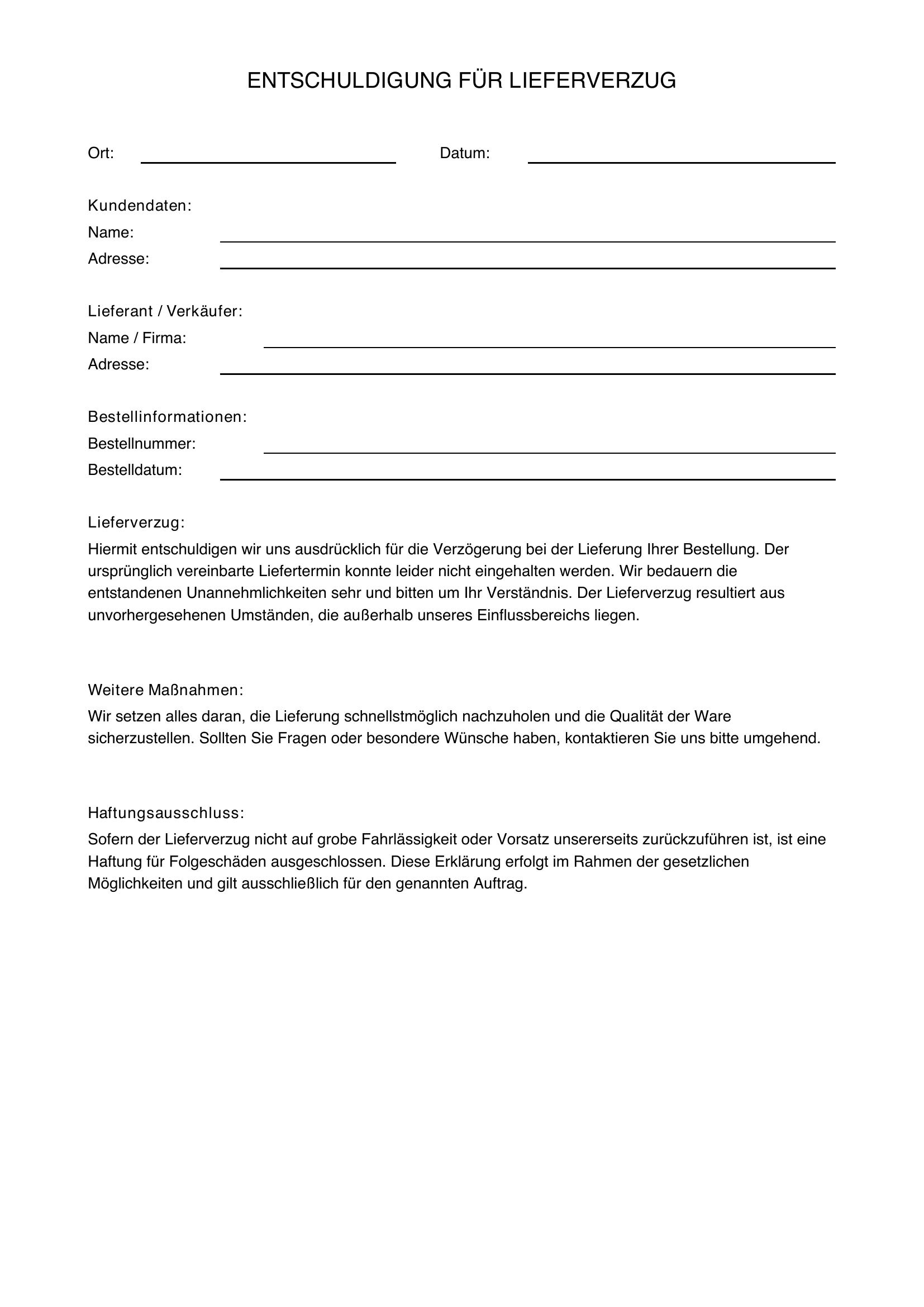 Entschuldigung Lieferverzug Muster