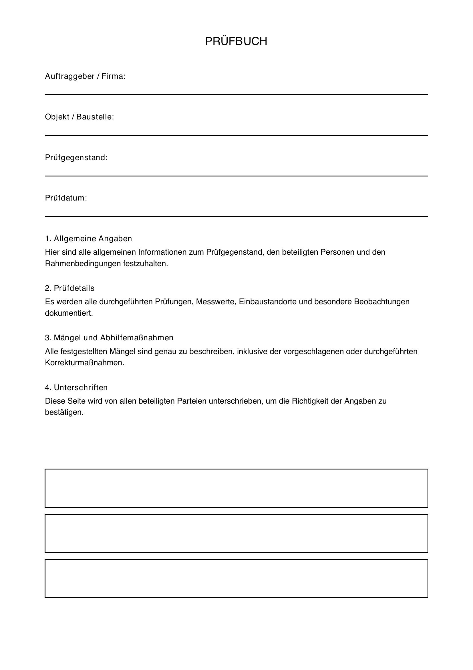 Prüfbuch Vorlage