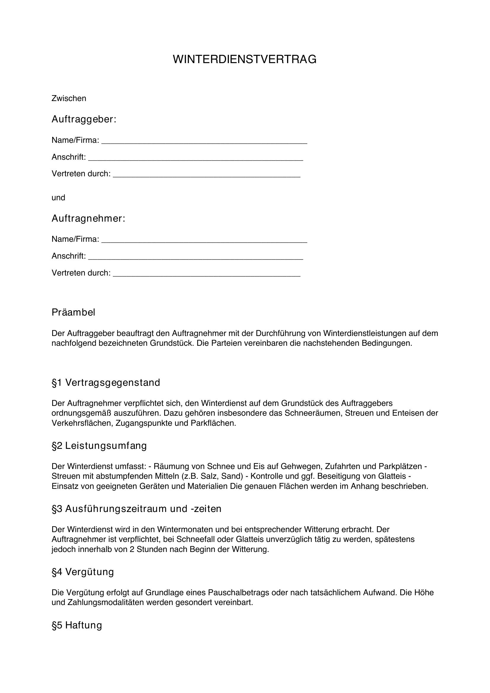 Winterdienst Vertrag